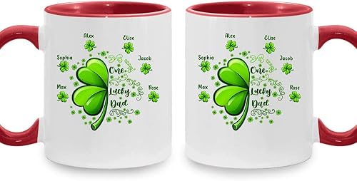 Mugs Personalized Coffee For Dad Father Daddy From Kids Family Funny St Patricks Day Gifts One Lucky Dad With Grandkids Clovers Custom Name Accent