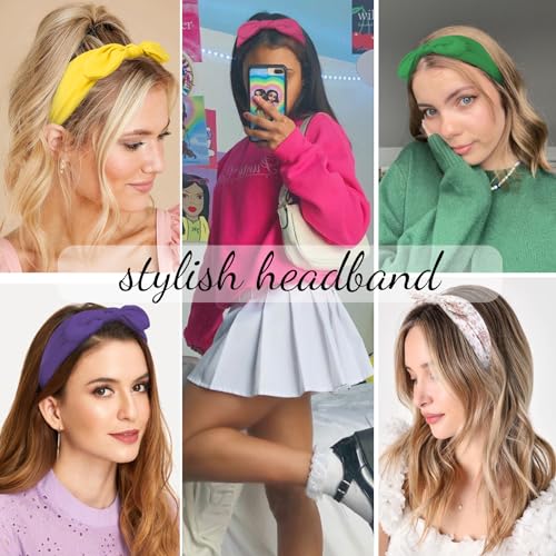 Image of Huachi 12 Pack Wild Floral Bow Headbands for Women Elastic Headwraps Hair Band Yoga Running Sports Knotted Hair Bands Stretchy Rabbit Ears Turban Fashion Sport Cute Hair Accessories