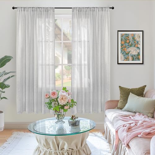 Image of BGment Light Grey Linen Semi Sheer Curtains 63 Inches Long for Living Room - Rod Pocket Light Filtering Window Drapes Natural Textured for Bedroom Lightweight Rustic, 2 Panels Set, 52 X 63 Inch