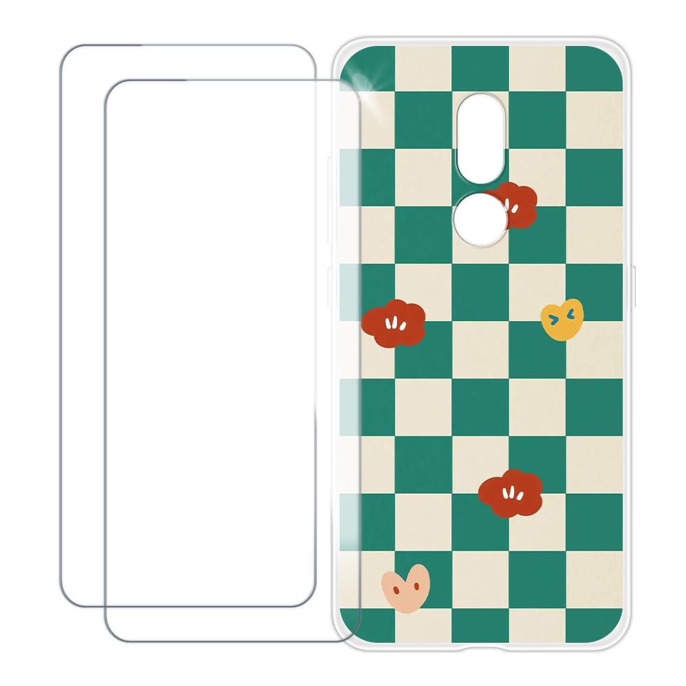 Compatible with Nokia C3 Case Colorful Custom Cover with 2 Pack Tempered Glass Screen Protectors - Shockproof Scratch-Resistant (Green Plaid)