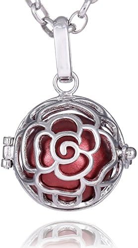 Morella Women Necklace Stainless Steel 70 cm 27,5" with Rose Flower Pendant for Sound Balls Ø 16 mm 0,63" in a Velvet Jewelry Bag