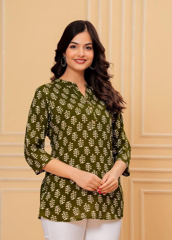 Image of Women's Cotton Printed Kurta Top | 3 /4 Sleeve Straight Kurti Casual Outings