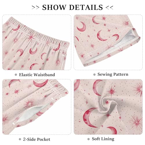 Pink Star Moon Pajama Pants Short Sleep Pants Pajama Bottoms Elastic Waist with Pockets 6-14 Years3