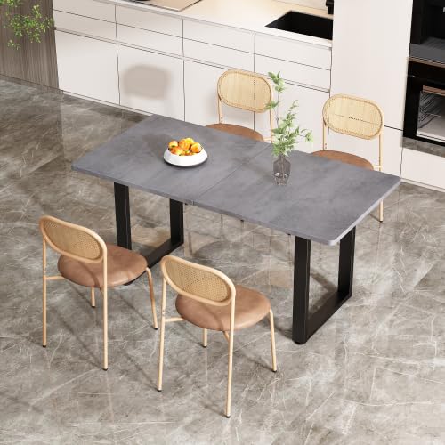 Merax Mesa de comedor de estilo industrial, mesa de comedor rectangular de hierro, mesa gris para comedor y cocina, mesa moderna de ocio, simple y práctica