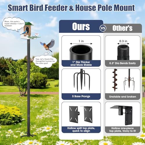 Smart Bird Feeder Pole Stand, 79 Inch Heavy Duty Bird House Pole for Outdoors Adjustable Mounting Pole for Smart Bird Feeder with 1 Inch Dia Bird Feeder Post Weather Station, Black
