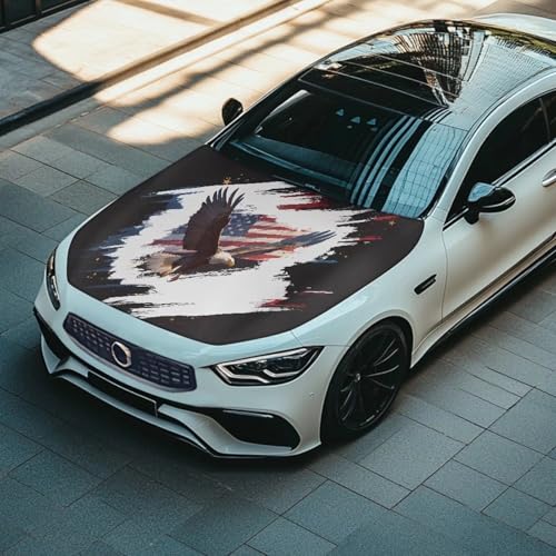 Image of American Flag Eagle Print Car Hood Cover Elastic Polyester Car Hood Cover Detachable Auto Exterior Accessories Easy Install for Car Hood Decoration and Protection