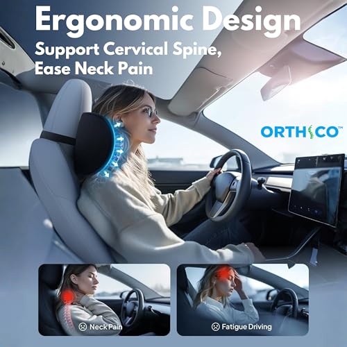 Image of Car Neck Rest Pillow Pack of 2, Memory Foam Ergonomic Neck Pillow for Car Seat Head Support, Universal Neck Rest for Car Driver Or Passenger, Black, 1 Year Warranty
