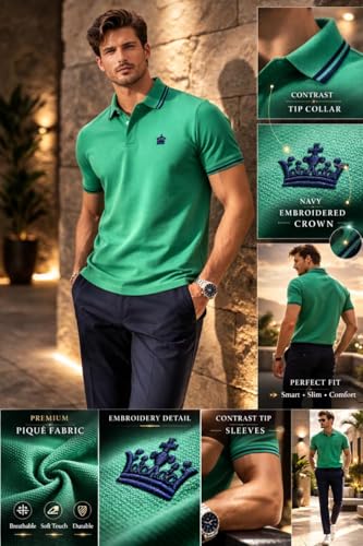 Image of Mens Pique Polo T-Shirt | Cotton Rich, Smart Fit Polo with Embroidered Logo | Casual & Sports Wear | Polo T-Shirt for Men