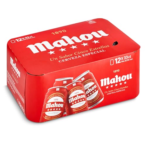 Mahou 5 Estrellas, Pack de 12 Latas x 33 cl, Cerveza Especial Dorada Lager Con Sabor 5 Estrellas, 5.5% Volumen de Alcohol
