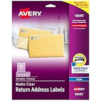 Avery Printable Return Address Labels with Sure Feed, 2/3" x 1-3/4", Matte Clear, 600 Blank Mailing Labels (18695)