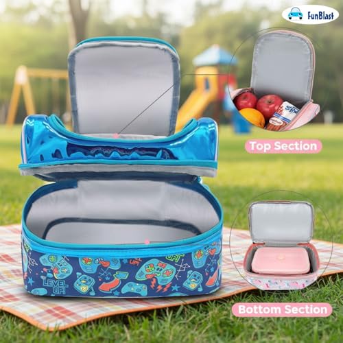 Image of FunBlast Insulated Lunch Bag for Kids - Leakproof Tiffin Bag with Shoulder Strap, Spacious, Durable and Easy to Clean, Lightweight Lunch Box Carry Bag for School, Picnic & Travel (Game)