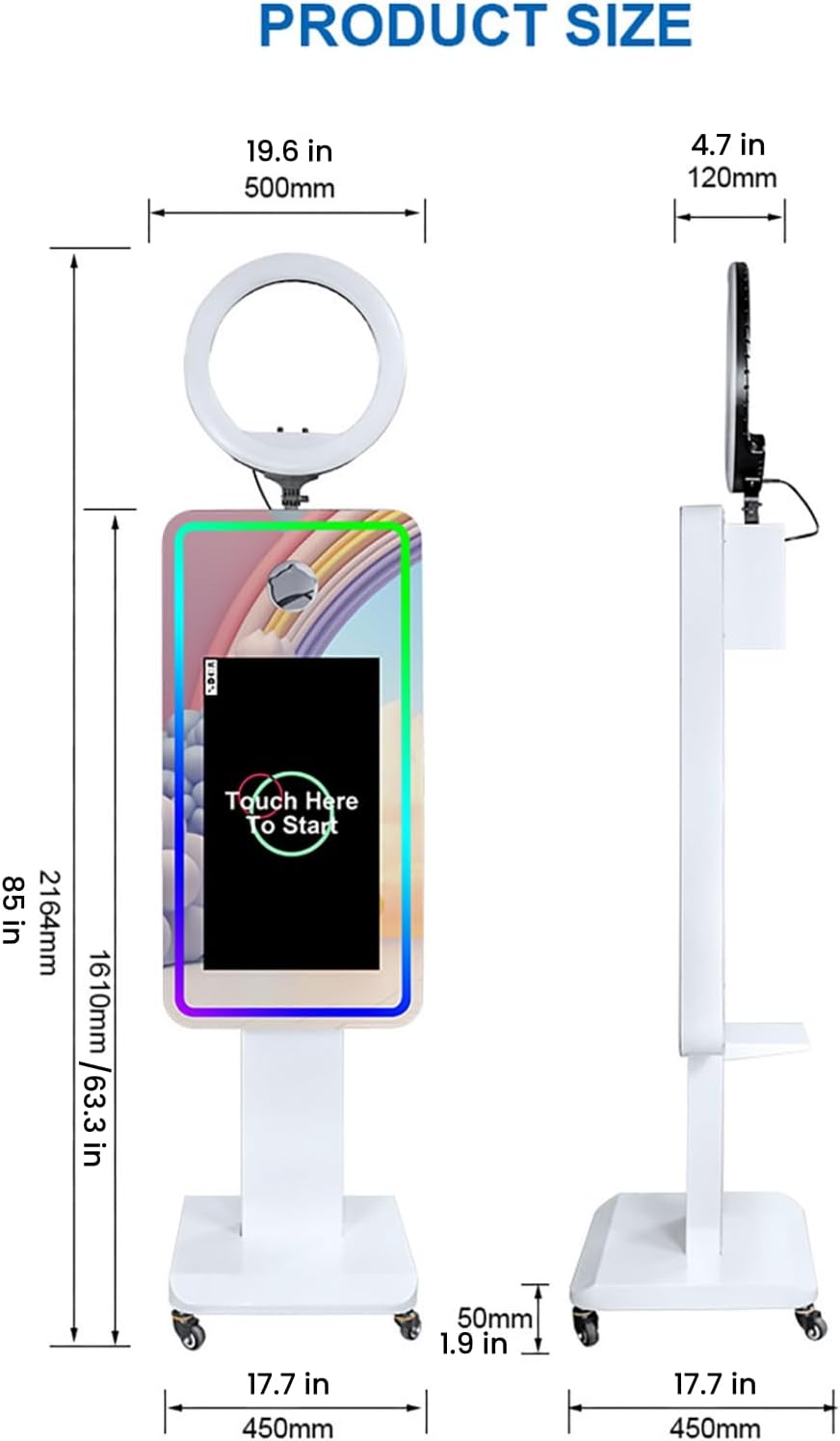 Magic Mirror Photo Booth 21.5" Touch Screen Mirror Photo Booth Selfie Photobooth Machine Ring Light RGB Frame for Event Rental Wedding Party