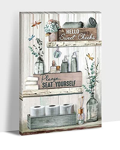 Farmhouse Bathroom Wall Decor - Bathroom Rules Wall Art, Dragonfly Canvas Prints Teal Farmhouse...