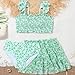 Girls Kids 3 Piece Swimsuit Floral Ruched Ruffle Bathing Suit Sets and Cover Up Skirt Swimwear for (Green, 11-12 Years)