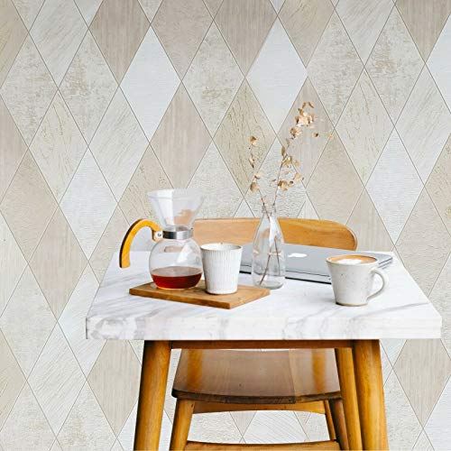 Slavyanski vinyl wallpaper textured faux diamond tiles modern patterned textures wallcoverings wall decor 3D vintage retro pattern beige tan cream gold metallic 3-D wallcoverings double roll coverings