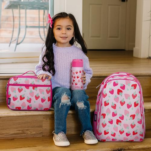 Image of Wildkin 15 Inch Backpack for Kids, Strawberry | Ages 5-10, padded straps, side water bottle pocket - coordinates with matching Wildkin lunch boxes and water bottles