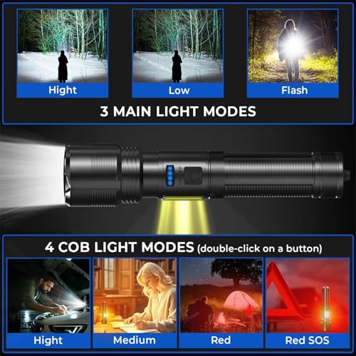 Image of Svoko Torch Light High Power Rechargeable, IPX7 Waterproof Led Charging Flashlight High Beam 800m Long Range with 7 Light Modes, Adjustable Portable Powerful Torchlight for Camping
