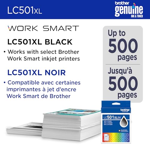Image of Brother Genuine LC501XLBK High Yield Black Ink Cartridge (for use with Work Smart 1260, 1360, and 1410 Printers)