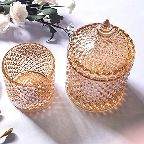18CM10CM big European yellow crystal glass storage 600ML jars sugar cans diamond candy box cotton swabs box cotton pad home - (Color: set 2 size)