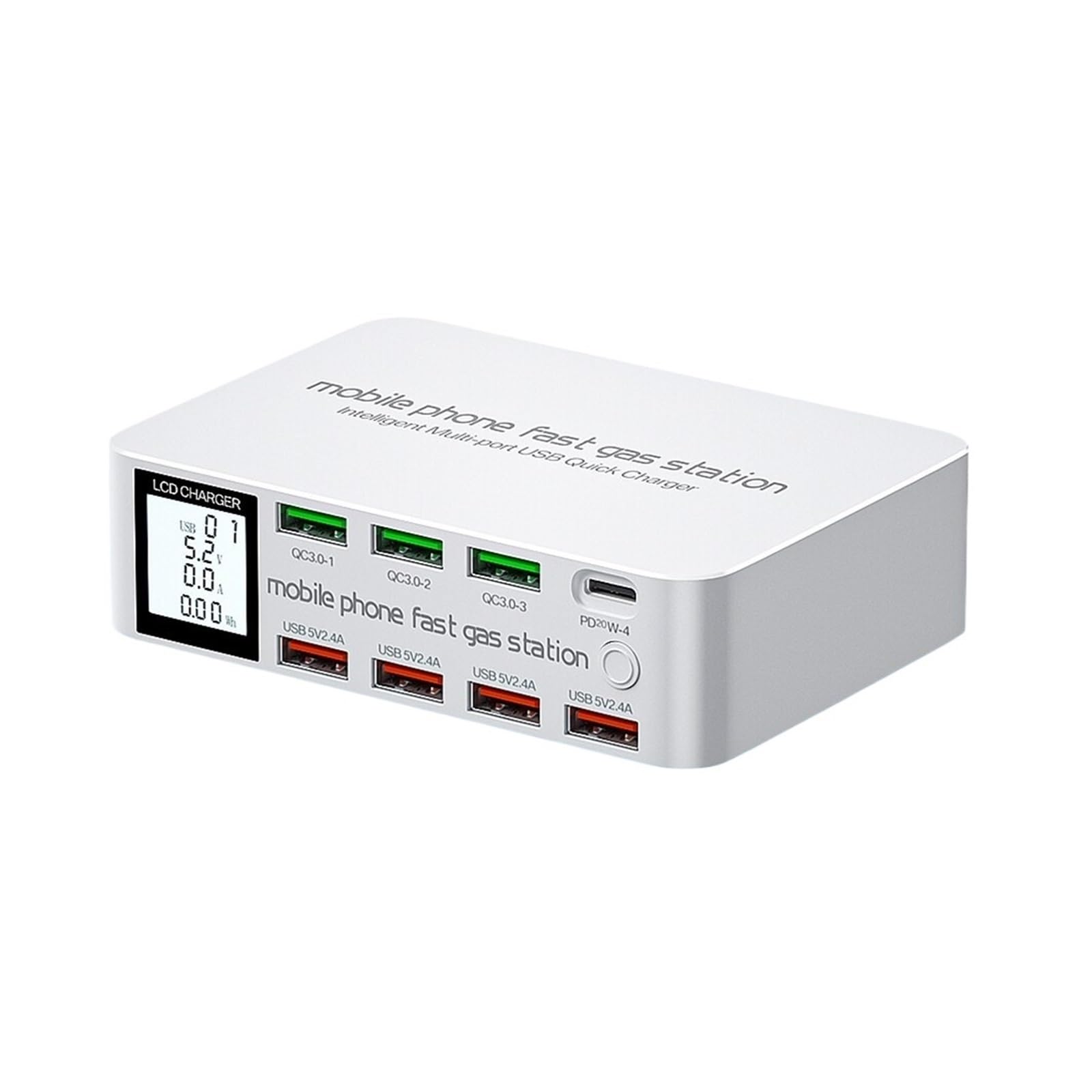 Caricatore USB C, Stazione di ricarica USB da 100 W con 3 porte USB di ricarica rapida QC3.0 Caricatore rapido con display LCD con porta USB tipo C PD da 20 W, Veloce, Efficiente e Versatile