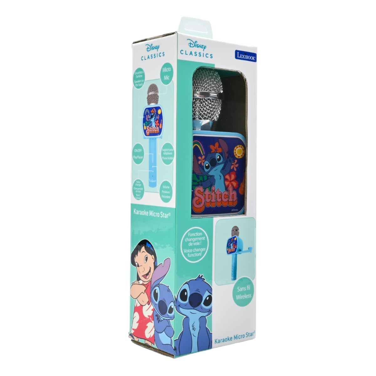 Lexibook Disney Stitch Microfono Bluetooth Funzione Cambio Voce Altoparlante Integrato Supporto Telefono Blu MIC240D