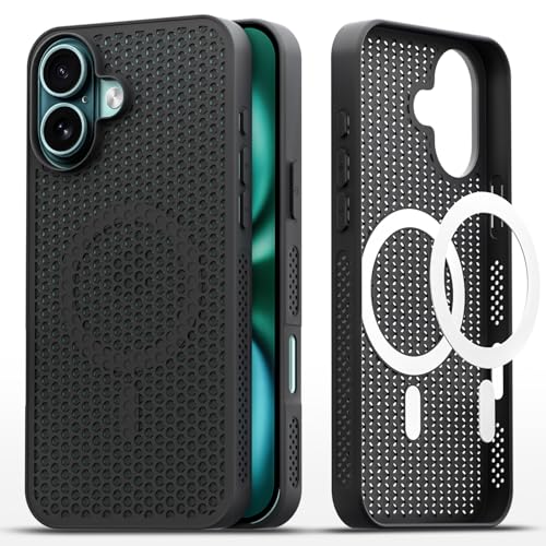 Image of Pikkme Back Cover for iPhone 16 | Honeycomb Cooling Design | Silicone Heat Dissipation | Mag-Safe Compatible | Shockproof Camera Protection Bumper Case (Black)