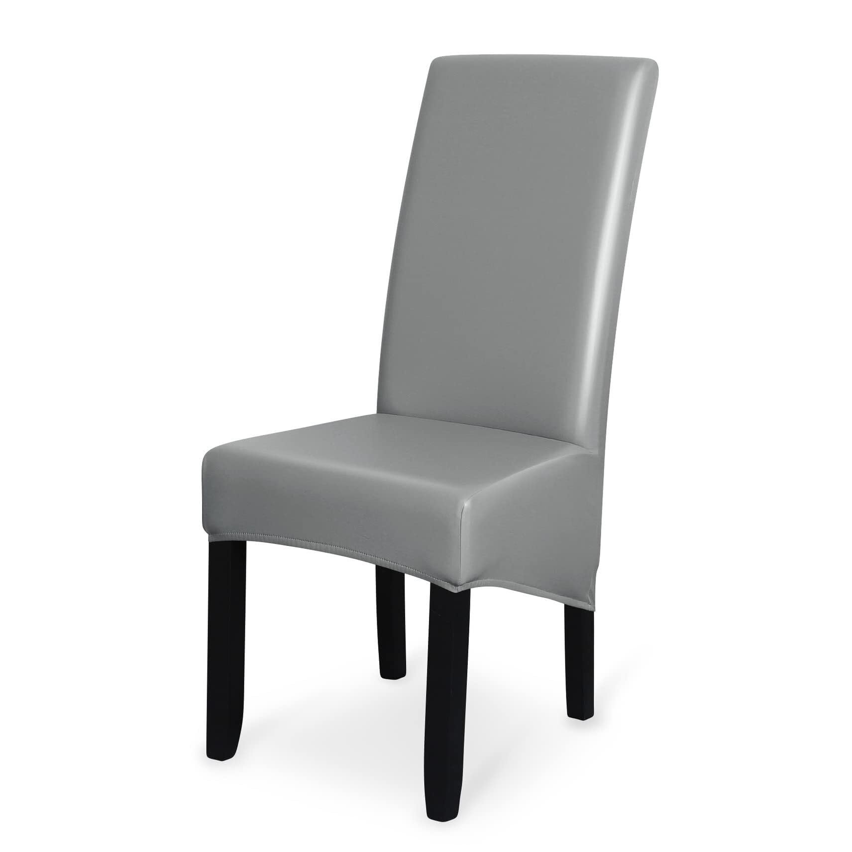 Housse de chaise pour dossier haut Parson en cuir synthétique imperméable et extensible gris