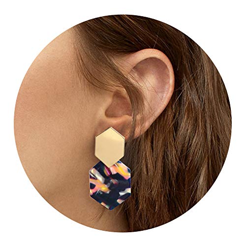 Acrylic Resin Hoop Earrings - Tortoise Shell Earrings for Women Boho Jewelry, Great for Sister, Friends, Mom (Floral)