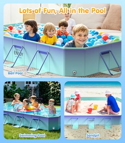 Image of MoKo Large Family Foldable Pool for Adults & Kids, 114 inch Non-Inflatable Framed Swimming Pool, Sturdy Outdoor Kiddie Pool with Anti-Slip Bottom, Collapsible Pet Dog Pool for Backyard Garden Camping