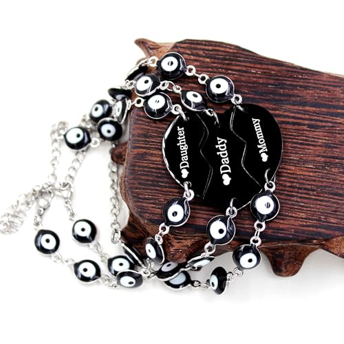 Image of Uloveido 3 Pcs Black Devil's Eye Adjustable Bracelet, Heart Shaped Puzzle Stainless Steel Bracelet, Christmas and Thanksgiving Gifts for Friends and Family Y4292-dian