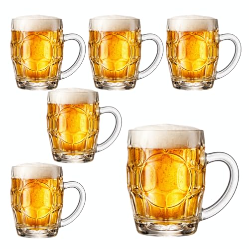 Set Boccali Birra 550 ml in Vetro con Manico – 6/12 Pezzi Bicchieri Birra Stile Boccale Tedesco – Resistenti, Spessi e Lavabili in Lavastoviglie – Ideali per Birra Artigianale, Pub -100833 (6)