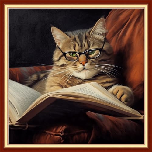 Image of Disxvivy Cross Stitch Stamped Full Embroidery Kits DIY 11CT Cotton Thread Printed DIY Needlepoint Kits Craft Needlework Set Cross-Stitch Stamped Sets-Magic Cat 18x18 inch