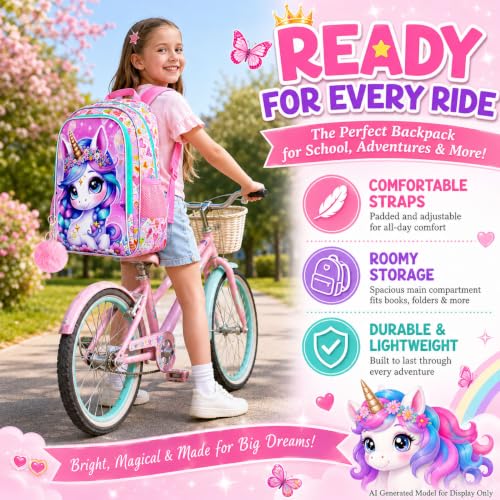 Image of WZLVO 3PCS Kids Backpack for Girls, Unicorn Dinosaur Animal Prechool Elementary Kindergarten School Bookbag with Lunch Box