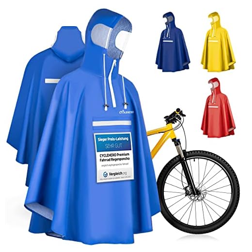 Poncho para lluvia para bicicleta prémium con capucha, incluye apertura para ver, para hombre y mujer, incluye rayas reflectantes, impermeable, color azul, tamaño large