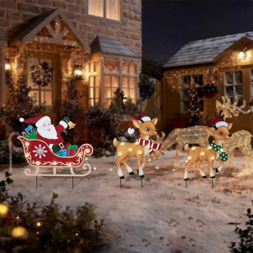 Afirst Christmas Yard Stakes Lighted Up Metal Christmas Outdoor Decorations