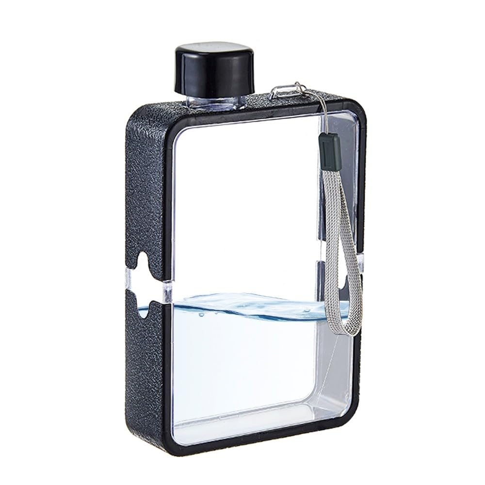 Camping Becher, Quadratische Flache Wasserflasche, tragbarer transparenter Sport-Wasserbecher, Wiederverwendbare Wasserflasche aus Memopapier