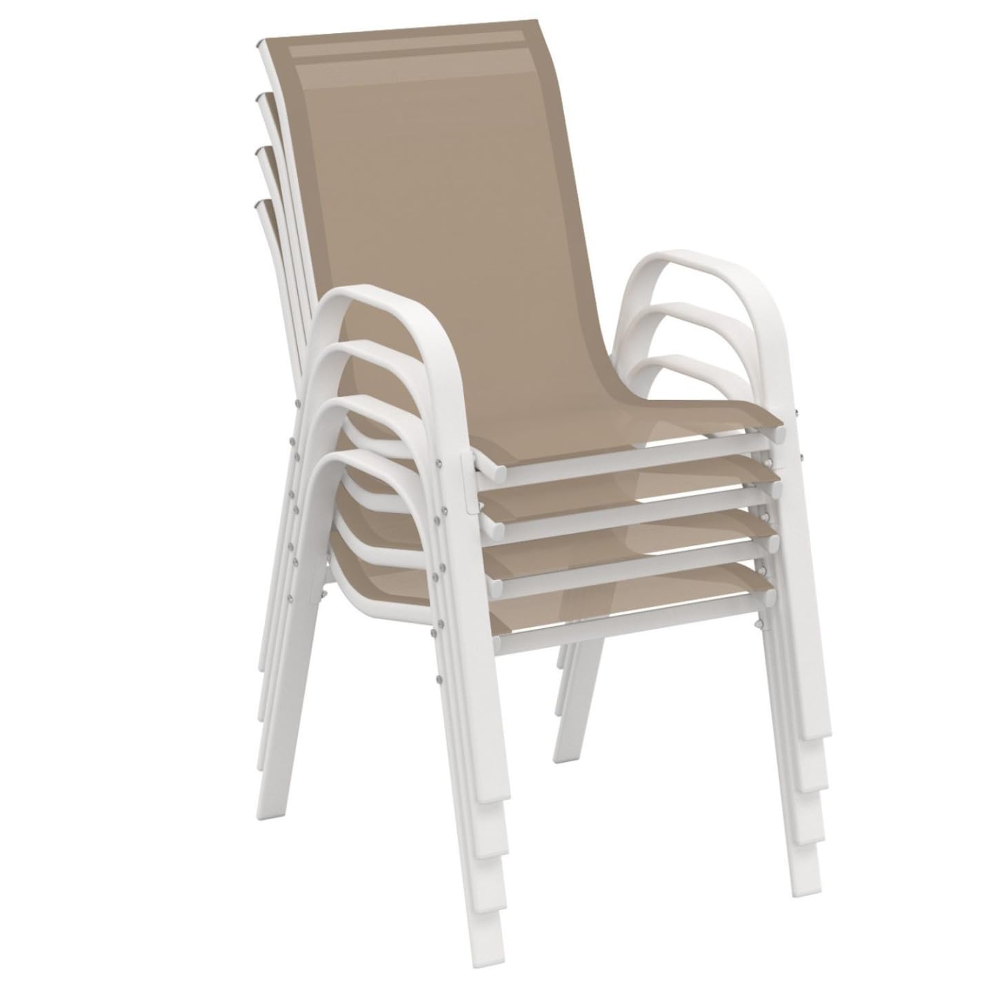 IDMarket - Juego de 4 sillas apilables de jardín LYMA de metal y textileno en blanco y beige