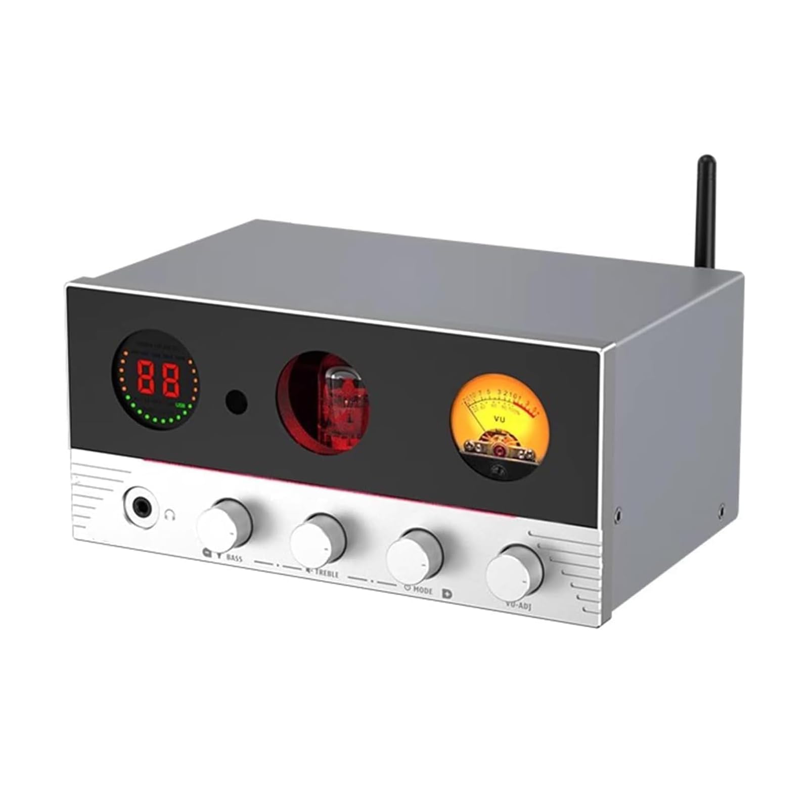 Amplificador de auriculares con decodificador de válvulas, amplificador de audio HiFi de 2.1 canales, 7 modos de iluminación ambiental, 6 modos de entrada/3 modos de salida de audio, ajuste de agudos
