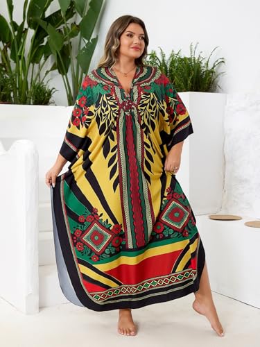 Image of Kaftan Dress for Women - Plus Size Caftan Maxi Beach Dress Moo Moos Loungewear, Swimsuit Cover Up for Beach, Pool or Vacation