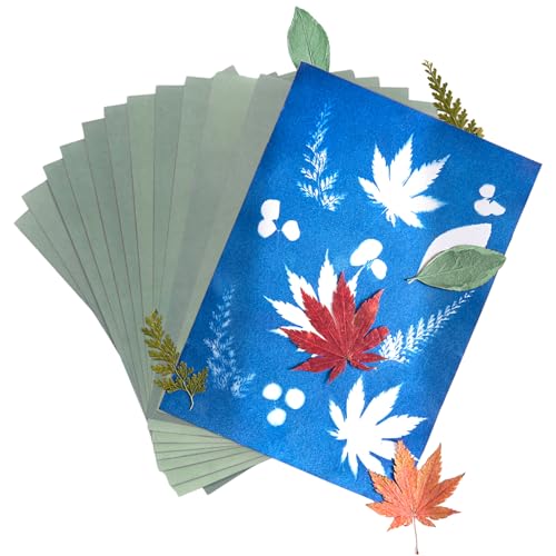 Mecefeno Cyanotype Paper Kit Sun Print Paper Cyanotype Sun Printing Sheets Kit 5.8 x 8.3 Inch High Sensitive Nature Solar Activated Art Sheets for DIY Arts Crafts Project - 12 Sheets