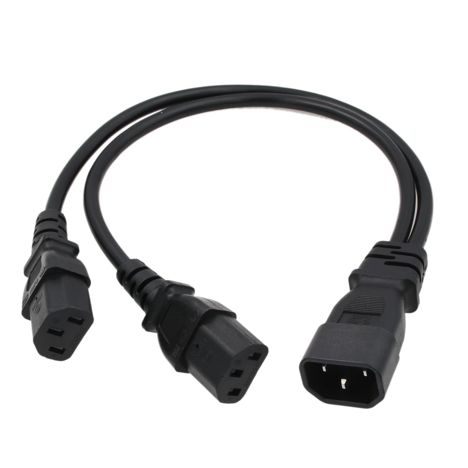 HangTon - Paquete de 10 extensiones de cable de alimentación para UPS PDU monitor de computadora impresora TV, IEC320 C14 macho a doble IEC 320 C13 hembra, cable de 3 clavijas, 40 cm