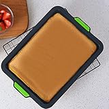 Silicone Square Cake Pan,Square Baking Tray,Non Stick Brownie Tin with Silicone Handle Grips,for Brownie, Cake, Bread, Pie and Lasagna,Double-Color, Reusable Silicone(24 * 34.5 * 3cm) (Dark Gray)