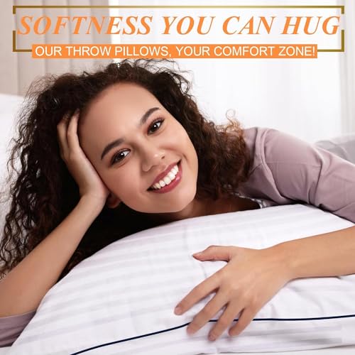 Pillows Insert 22'' x 22'' Set of 2, Decorative Throw Pillows with Luxury Silky Covers for Indoor Couch, Sofa or Bed Decors, White Striped Cushion Sham Stuffer