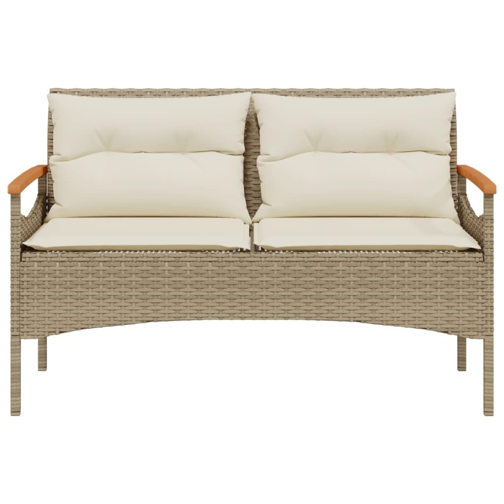Gartenbank mit Kissen 116x62,5x74 cm Beige Poly Rattan