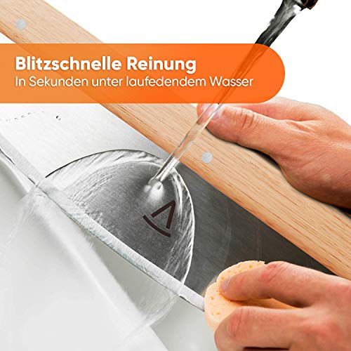 Foto von Pizzaschneider - Profi Pizzamesser (Pizza Cutter) effektiver als Pizzaroller - Premium Pizza Wiegemesser aus Edelstahl 32cm mit Holzgriff - Schnelles und gleichmäßiges Schneiden