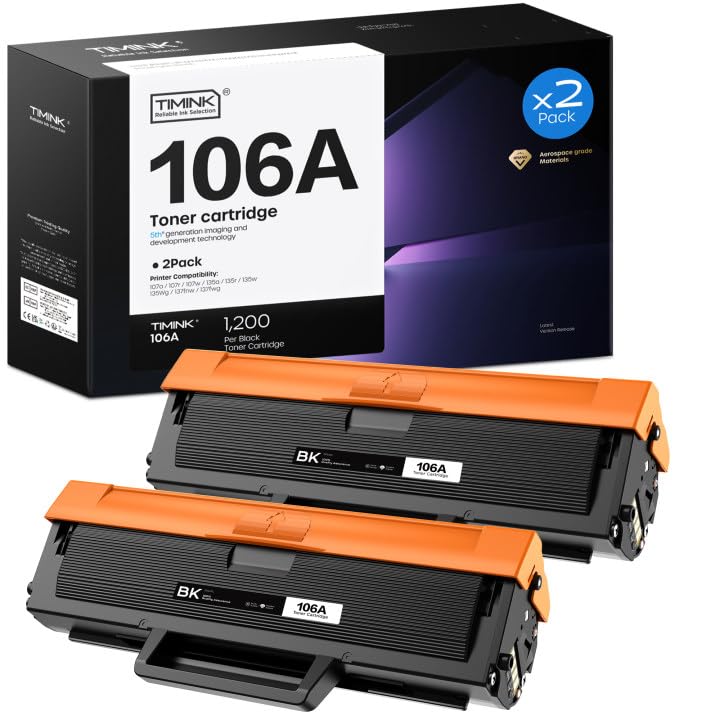 Timink Tóner negro compatible con HP 106A W1106A HP W1106A con para Laser MFP 135a 135ag 135wg 137fwg 135r 135w 137fnw 107a 107r 107w (2 paquetes, negro)
