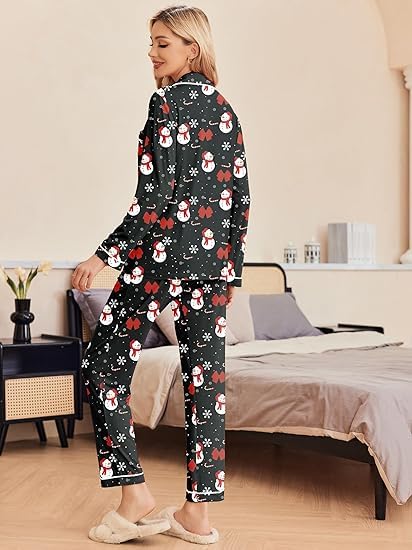 Image of Ekouaer Pajamas Women's Long Sleeve Sleepwear Soft Button Down Loungewear Pjs Lounge Set Nightwear XS-XXL