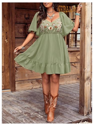 Image of Verdusa Women's Plus Size Western Boho Floral Dress Cowgirl Country Concert Vacation Outfits Flowy Summer Dresses