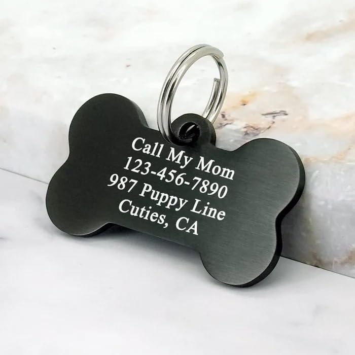 Medaglietta per Animali, Medaglia in Alluminio Annodizzato per Cane o Gatto, con Incisione Nome, Frase o Dedica Personalizzata, forma Osso, 4cm