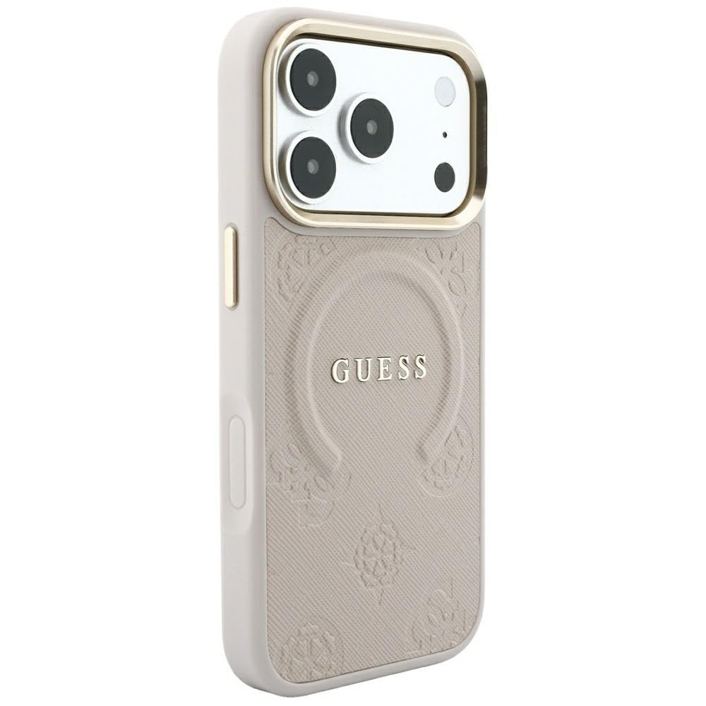 CG MOBILE Guess Saffiano Pivoines & Anneau Compatible avec MagSafe Coque pour iPhone 18 Pro Max / 17 Pro Max (Rose)